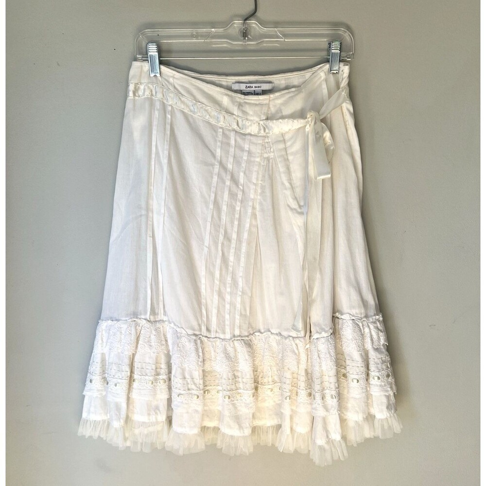 Y2K Zara Basic Women's Cream Tiered Skirt Sz S Boho Cottagecore Peasant Cotton